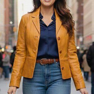 FACCONABLE Jacket Caramel Brown Leather - S